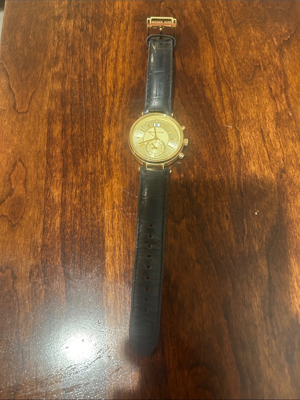 Michael Kors Gold Dial Men's Chronograph with Black Leather Band